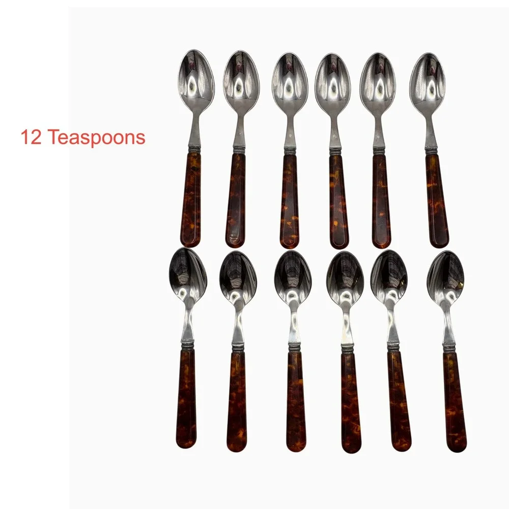Sabre Paris Jean Dubost Tortoise French Flatware Set 60pc Service for 12 France